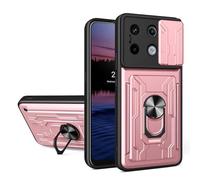 ILING Billetera Funda para Xiaomi Redmi Note 13 Pro 5G / Poco X6 5G, Ultradelgado Mate Dura PC Carcasa Antigolpes Silicona Cubierta con Tarjetero, Anillo Soporte, Tapa Cámara Deslizante (Oro Rosa)