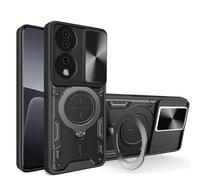ILING Funda para Honor X7b / Honor 90 Smart 5G, Textura de Metal Dura Mate PC Carcasa, Silicona TPU Bumper Antigolpes Cubierta con Anillo Soporte y Tapa Cámara Deslizante (Negro)