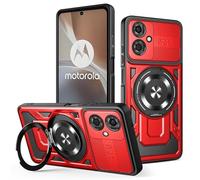 ILING Funda para Motorola Moto G54 5G Antigolpes, Carcasa Militar con Protección de Cámara, Soporte de Anillo 360° Magnética para Coche, Cubierta Mate, Rojo