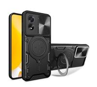 ILING Funda para OPPO A18 4G / OPPO A38 4G, Textura de Metal Dura Mate PC Carcasa, Silicona TPU Bumper Antigolpes Cubierta con Anillo Soporte y Tapa Cámara Deslizante (Negro)