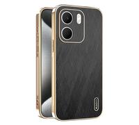 ILING Funda para OPPO A5X 5G/4G, Diseño Elegante de Metal Cepillado, Premium Acabado de Cuero Carcasa, Ultradelgado Suave Silicona TPU Bumper Antigolpes Cubierta (Negro)