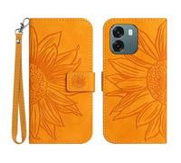 ILING Funda para OPPO A6X 5G/4G/ OPPO A6K, Carcasa Libro PU con Girasol en Relieve, Cubierta Antigolpes, Cierre Magnético, Tarjetero, Soporte y Correa de Muñeca, Amarillo