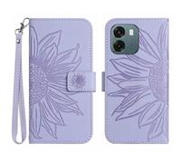 ILING Funda para OPPO A6X 5G/4G/ OPPO A6K, Carcasa Libro PU con Girasol en Relieve, Cubierta Antigolpes, Cierre Magnético, Tarjetero, Soporte y Correa de Muñeca, Morado Claro