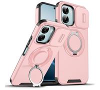 ILING Funda para OPPO A6X 5G/4G/ OPPO A6K, Textura Mate Militar Antigolpes Dura PC Carcasa, Silicona TPU Bumper Cubierta con Magnético Anillo Soporte y Tapa Cámara Deslizante (Rosa)