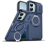 ILING Funda para OPPO A6X 5G/4G/ OPPO A6K, Textura Mate Militar Antigolpes Dura PC Carcasa, Silicona TPU Bumper Cubierta con Magnético Anillo Soporte y Tapa Cámara Deslizante (Azul)