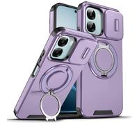 ILING Funda para OPPO A6X 5G/4G/ OPPO A6K, Textura Mate Militar Antigolpes Dura PC Carcasa, Silicona TPU Bumper Cubierta con Magnético Anillo Soporte y Tapa Cámara Deslizante (Púrpura)