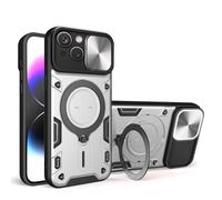 ILING Funda para OPPO A6X / OPPO A6 5G/4G/ OPPO A6K, Textura de Metal Dura Mate PC Carcasa, Silicona TPU Bumper Antigolpes Cubierta con Anillo Soporte y Tapa Cámara Deslizante (Plata)