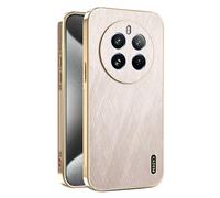 ILING Funda para Realme 12 Pro 5G/Realme 12 Pro+ Plus 5G, Diseño Elegante de Metal Cepillado, Premium Acabado de Cuero Carcasa, Ultradelgado Suave Silicona TPU Bumper Antigolpes Cubierta (Oro)