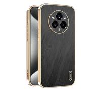 ILING Funda para Realme 14 Pro+ Plus 5G, Diseño Elegante de Metal Cepillado, Premium Acabado de Cuero Carcasa, Ultradelgado Suave Silicona TPU Bumper Antigolpes Cubierta (Negro)
