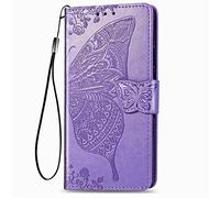 ILING Funda para Realme C11 2021, Estuche Serie Flower Butterfly de Cuero PU [Porta Tarjetas][Soporte Plegable][Cierre Magnético] Carcasa Anti-caída Protectora de Estilo (Púrpura)