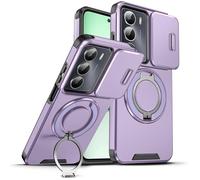 ILING Funda para Realme C71/Realme C73/Realme P3 Lite 4G, Textura Mate Militar Antigolpes Dura PC Carcasa, Silicona TPU Bumper Cubierta con Magnético Anillo Soporte y Tapa Cámara Deslizante (Púrpura)