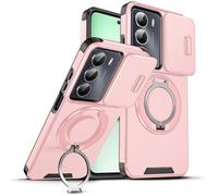 ILING Funda para Realme C71/Realme C73/Realme P3 Lite 4G, Textura Mate Militar Antigolpes Dura PC Carcasa, Silicona TPU Bumper Cubierta con Magnético Anillo Soporte y Tapa Cámara Deslizante (Rosa)