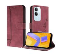 ILING Funda para Vivo Y19s, Flip Carcasa Magnética de Cuero PU Antigolpes con Tarjetero, Función de Soporte y Protección Completa Cámara Cubierta, Rojo