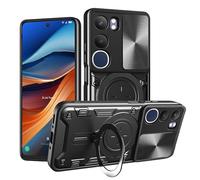 ILING Funda para Vivo Y19s, Textura de Metal Dura Mate PC Carcasa, Silicona TPU Bumper Antigolpes Cubierta con Anillo Soporte y Tapa Cámara Deslizante (Negro)