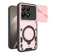ILING Funda para Xiaomi 15T 5G, Textura de Metal Dura Mate PC Carcasa, Silicona TPU Bumper Antigolpes Cubierta con Anillo Soporte y Tapa Cámara Deslizante (Oro Rosa)