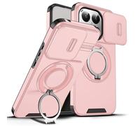 ILING Funda para Xiaomi 15T 5G, Textura Mate Militar Antigolpes Dura PC Carcasa, Silicona TPU Bumper Cubierta con Magnético Anillo Soporte y Tapa Cámara Deslizante (Rosa)
