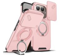 ILING Funda para Xiaomi 15T Pro 5G, Textura Mate Militar Antigolpes Dura PC Carcasa, Silicona TPU Bumper Cubierta con Magnético Anillo Soporte y Tapa Cámara Deslizante (Rosa)