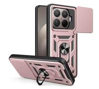 ILING Funda para Xiaomi 15T Pro 5G, Ultradelgado Textura Mate Antigolpes Dura PC Carcasa, Suave Silicona TPU Bumper Cubierta con Anillo Soporte y Tapa Cámara Deslizante (Oro Rosa)