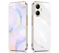ILING Funda para Xiaomi Poco F7 5G, Diseño de Borde Dorado Galvanizado en Color Sólido Simple Carcasa Protectora Ultrafina de TPU Suave Antigolpes Cubierta (Blanco)