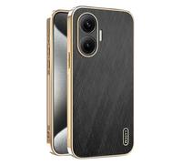 ILING Funda para Xiaomi Poco F7 5G, Diseño Elegante de Metal Cepillado, Premium Acabado de Cuero Carcasa, Ultradelgado Suave Silicona TPU Bumper Antigolpes Cubierta (Negro)
