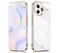 ILING Funda para Xiaomi Poco F7 Ultra 5G, Diseño de Borde Dorado Galvanizado en Color Sólido Simple Carcasa Protectora Ultrafina de TPU Suave Antigolpes Cubierta (Blanco)
