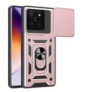ILING Funda para Xiaomi Poco F8 Pro 5G, Ultradelgado Textura Mate Antigolpes Dura PC Carcasa, Suave Silicona TPU Bumper Cubierta con Anillo Soporte y Tapa Cámara Deslizante (Oro Rosa)