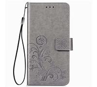 ILING Funda para Xiaomi Poco M4 Pro 4G, Estuche Lucky Clover Serie de Cuero PU [Porta Tarjetas][Soporte Plegable][Cierre Magnético] Carcasa Anti-caída Protectora de Estilo (Gris)