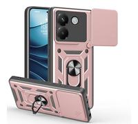 ILING Funda para Xiaomi Poco M7 Pro 5G, Ultradelgado Textura Mate Antigolpes Dura PC Carcasa, Suave Silicona TPU Bumper Cubierta con Anillo Soporte y Tapa Cámara Deslizante (Oro Rosa)