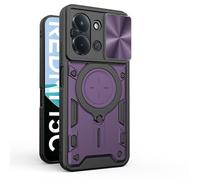 ILING Funda para Xiaomi Redmi 15C 5G/4G/POCO C85, Textura de Metal Dura Mate PC Carcasa, Silicona TPU Bumper Antigolpes Cubierta con Anillo Soporte y Tapa Cámara Deslizante (Morado Oscuro)