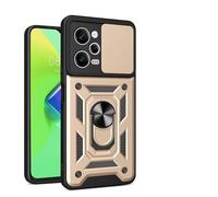 ILING Funda para Xiaomi Redmi Note 12 Pro 5G / Poco X5 Pro 5G, Ultradelgado Textura Mate Antigolpes Dura PC Carcasa, Suave Silicona Bumper Cubierta con Anillo Soporte y Tapa Cámara Deslizante (Oro)