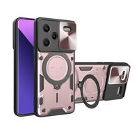 ILING Funda para Xiaomi Redmi Note 13 Pro+ 5G/Plus 5G, Textura de Metal Dura Mate PC Carcasa, Silicona TPU Bumper Antigolpes Cubierta con Anillo Soporte y Tapa Cámara Deslizante (Oro Rosa)
