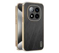 ILING Funda para Xiaomi Redmi Note 14 Pro+ Plus 5G, Diseño Elegante de Metal Cepillado, Premium Acabado de Cuero Carcasa, Ultradelgado Suave Silicona TPU Bumper Antigolpes Cubierta (Negro)