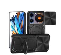 ILING Funda para ZTE Nubia Music 4G, Textura de Metal Dura Mate PC Carcasa, Silicona TPU Bumper Antigolpes Cubierta con Anillo Soporte y Tapa Cámara Deslizante (Negro)