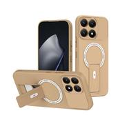 ILING Magnética Funda para Xiaomi 14T Pro 5G de Invisible Soporte Ajustable, Protección Completa Lente Cámara con Tacto Suave y Sedoso Antigolpes Carcasa Cubierta, Marrón