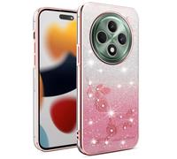 ILING Mujer Funda para OPPO Reno 12F 4G / OPPO Reno 12 FS 5G (Reno12 F 5G), Carcasa Degradado de Color Brillante con Patrón de Rosa Elegante, Ultradelgado Suave Silicona TPU Antigolpes Cubierta (Rosa)