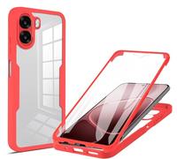 ILING Transparente Funda para OPPO A6X 5G/4G/ OPPO A6K, Moda Ultradelgado Antigolpes Carcasa con Protector de Pantalla Incorporado, Dura PC + Silicona TPU Bumper Cubierta (Rojo)