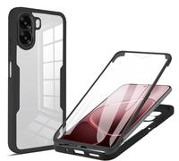 ILING Transparente Funda para OPPO A6X 5G/4G/ OPPO A6K, Moda Ultradelgado Antigolpes Carcasa con Protector de Pantalla Incorporado, Dura PC + Silicona TPU Bumper Cubierta (Negro)
