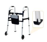 iLiving Andador rodante fácil de plegar con cesta de la compra y esquís deslizantes, ayuda de movilidad vertical para personas mayores o adultos, altura plegable y ajustable, soporta hasta 350 libras,
