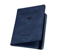 ILIYAH Funda para Pasaporte de Piel de PU con Bloqueo RFID - Billetera para Pasaporte Unisex-Adultos Azul Oscuro