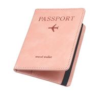 ILIYAH Funda para Pasaporte de Piel de PU con Bloqueo RFID Funda para Pasaporte Cartera de Viaje con Ranura para Tarjeta y Correa Elástica Fundas para Pasaporte（Rosa）