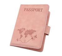 ILIYAH Funda para pasaporte de piel sintética con bloqueo RFID, funda tipo cartera de viaje con ranura para tarjetas y correa elástica para pasaporte, Rosa Mg, S, Minimalista