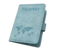 ILIYAH Funda para pasaporte de piel sintética con bloqueo RFID, funda tipo cartera de viaje con ranura para tarjetas y correa elástica para pasaporte, Azul Mg, S, Minimalista