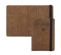 ILIYAH Funda para Pasaporte Español Porta Pasaporte Viaje Porta Documentos para Viaje Passport Cover Piel de PU con Bloqueo RFID con Ranuras para Tarjetas Cartera de Viaje(Marrón)
