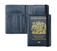 ILIYAH Funda para pasaporte, funda para pasaporte del Reino Unido, minimalista, bloqueo RFID británico, accesorios de viaje seguros, tarjetero de Irlanda, Navy, Minimalista