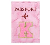 ILIYAH Soporte personalizado para pasaporte con inicial - Letra de chenilla de mármol rosa, funda impermeable de piel sintética para pasaporte, bonito regalo de viaje para mujeres y niñas, esencial