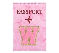 ILIYAH Soporte personalizado para pasaporte con inicial - Letra de chenilla de mármol rosa, funda impermeable de piel sintética para pasaporte, bonito regalo de viaje para mujeres y niñas, esencial
