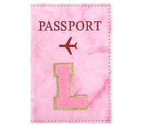 ILIYAH Soporte personalizado para pasaporte con inicial - Letra de chenilla de mármol rosa, funda impermeable de piel sintética para pasaporte, bonito regalo de viaje para mujeres y niñas, esencial
