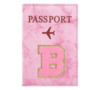 ILIYAH Soporte personalizado para pasaporte con inicial - Letra de chenilla de mármol rosa, funda impermeable de piel sintética para pasaporte, bonito regalo de viaje para mujeres y niñas, esencial