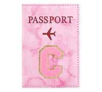 ILIYAH Soporte personalizado para pasaporte con inicial - Letra de chenilla de mármol rosa, funda impermeable de piel sintética para pasaporte, bonito regalo de viaje para mujeres y niñas, esencial