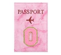 ILIYAH Soporte personalizado para pasaporte con inicial - Letra de chenilla de mármol rosa, funda impermeable de piel sintética para pasaporte, bonito regalo de viaje para mujeres y niñas, esencial
